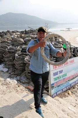 Tommy, our guide, showed us how oysters are cultivated there.