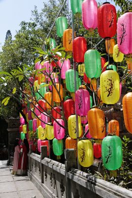 Colorful lamps near the temple