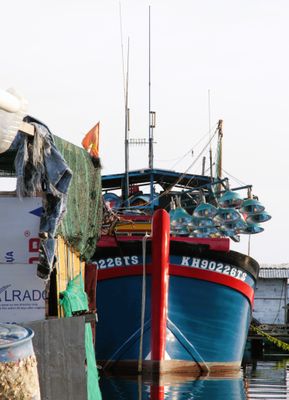 We saw the lights on shrimp boats to attract shrimp to surface at night. (Not used in U.S.)