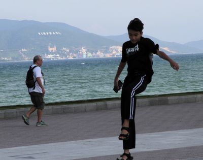 Along the waterfront, people walked, biked, skateboarded