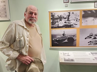 Howard was amazed to find a display about the ship on which he servedm War (USS Constellation CV 64)