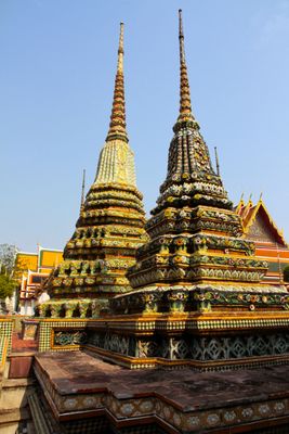 Stupas with intricate detail, Wat Pho