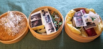 When I got home I had fun making a bamboo steamer stuffed with tiny souvenirs & photos.
