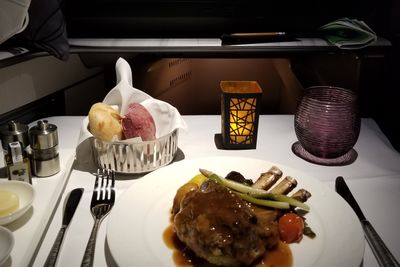 Qatar Airways dinner in business