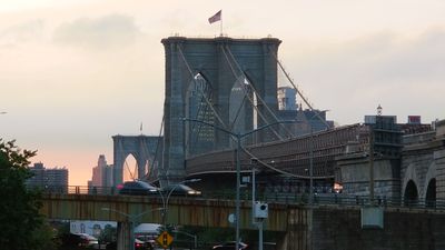 Late afternoon I took the C train to Brooklyn. It was a little hard to find the steps up to the walking lane across the Bridge.