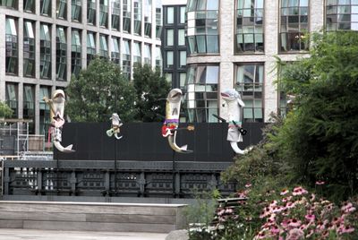 I had to photograph the musical fishes What if they Bark? from the barricade.