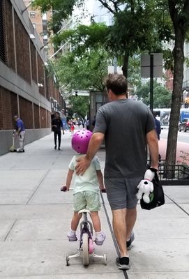 Dad and daughter off to school, daycare, whatever