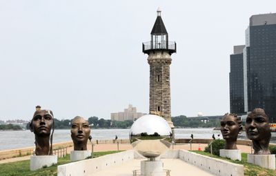 In front of the lighthouse was an art installation called The Girl Puzzle - Nellie Bly