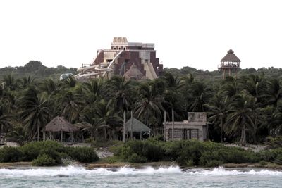 Replica of a Mayan temple near the port