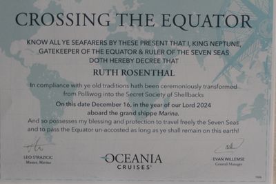 On the sea day before arriving in Ecuador, the ship crossed the equator. There was a fun party on deck.