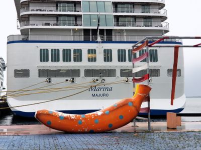 Huge bananas at the port tell us what gets exported a lot in Costa Rica!