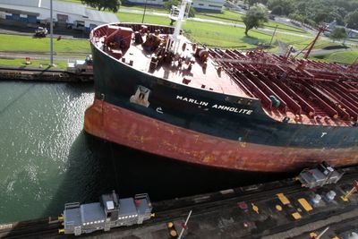 Our neighbor (LPG ship) had lines from two mules attached to its bow.