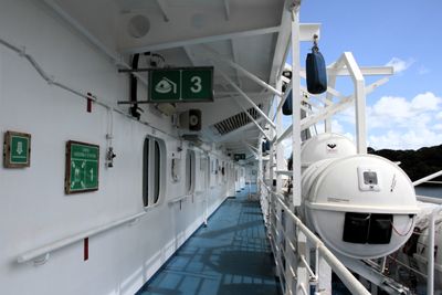 Unlocked door said emergency exit NOT Do Not Enter so I entered. Found crew member checking life rafts who said you're OK