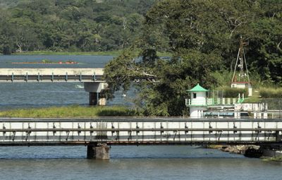Chagres River comes into the lake (tiny lighthouse lookalike)