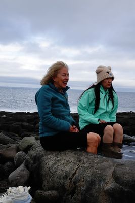 Nancy and another guest enjoying the warm footbath