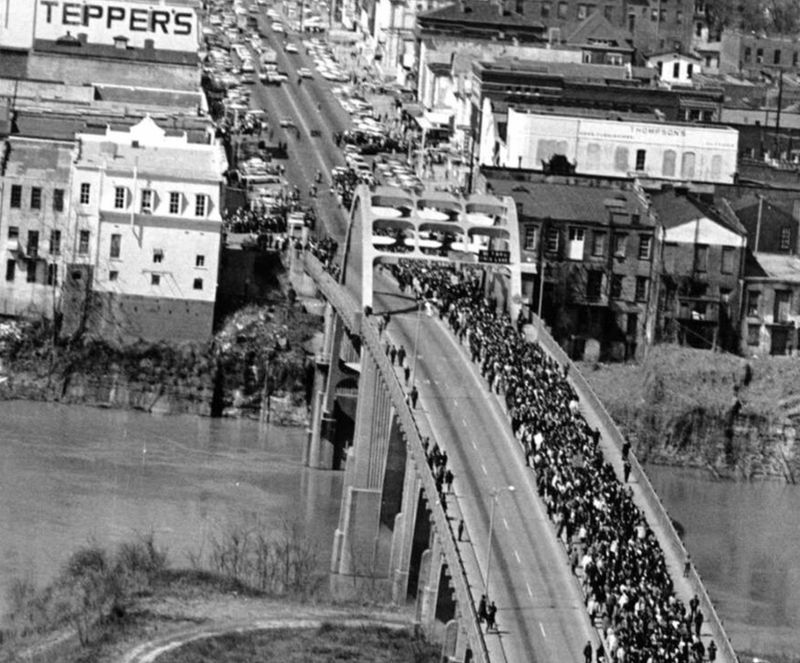 1965 Selma, Alabama civil rights march. (not the Teppers building in this and my photo from today)