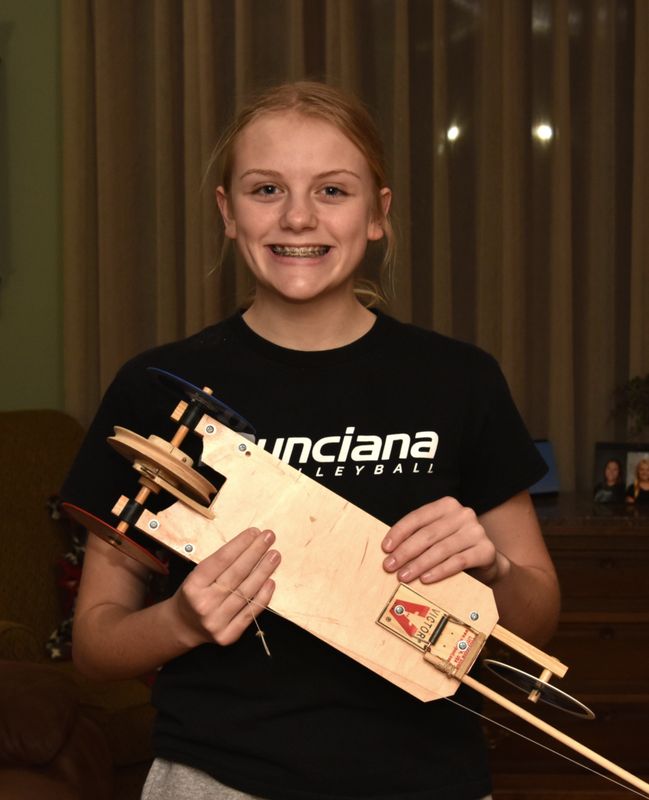 Grace and her mousetrap powered car