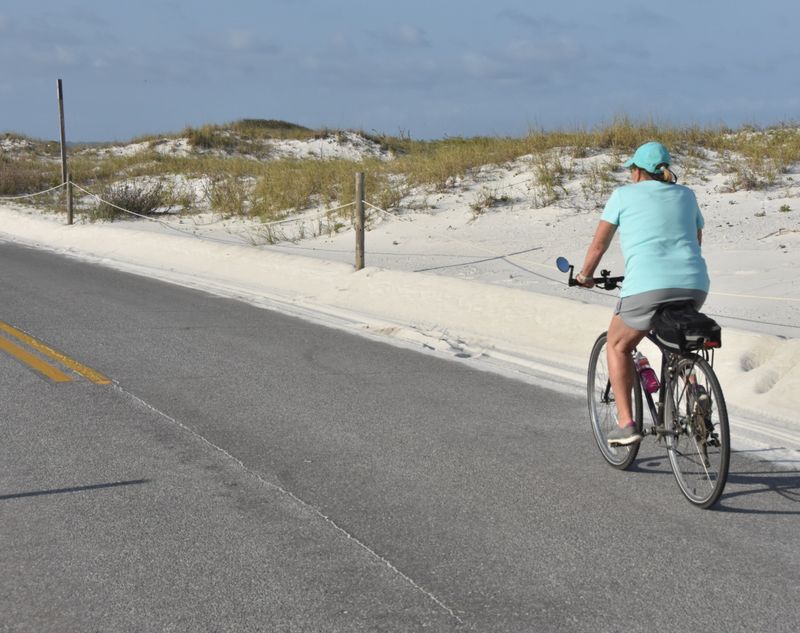 Riding along the road in Gulf Islands National Seashore