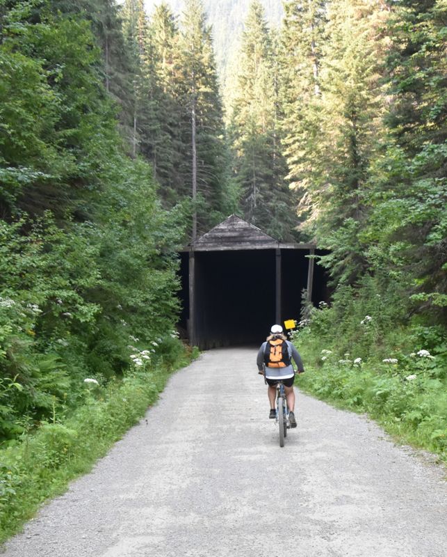Start of a 15 mile bike ride in Idaho with 9 tunnels and 7 high trestle bridges - The Route of the Hiawatha
