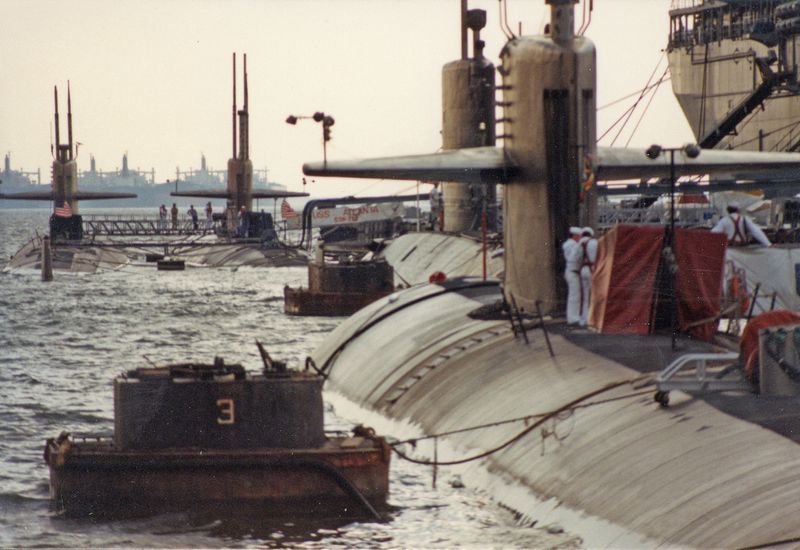 Submarines docked in Norfolk, 1986