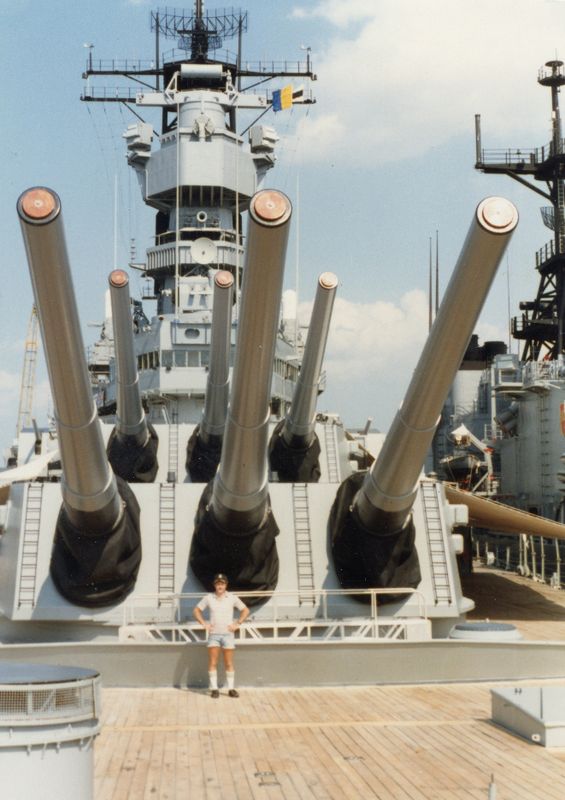 Rex in front of Turret 1 - USS Iowa BB61 - 1986