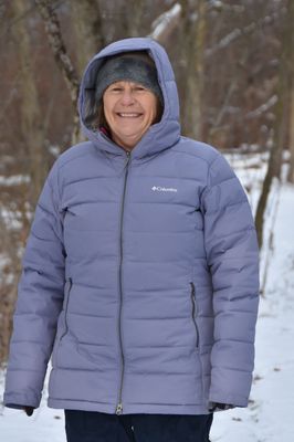 Brenda in the woods on a cold day