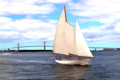 Sailing Near Newport Bridge - Pastel