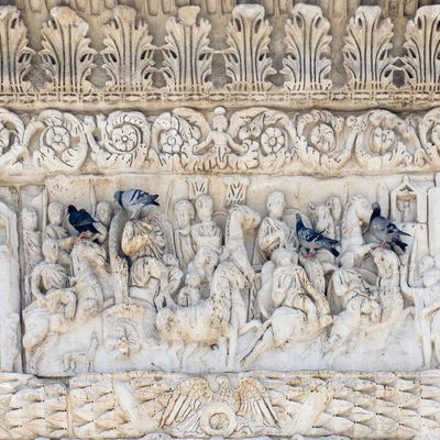 Pigeons posing on the Galerius Arch