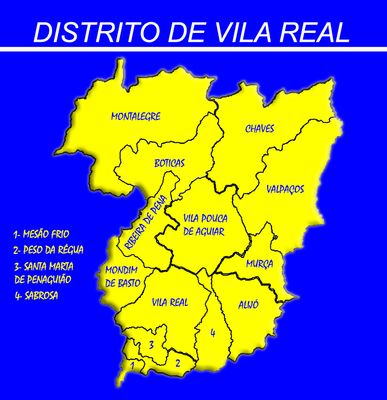 Distrito de Vila Real (4328 km2; 185 878 h - 43 h/km2)