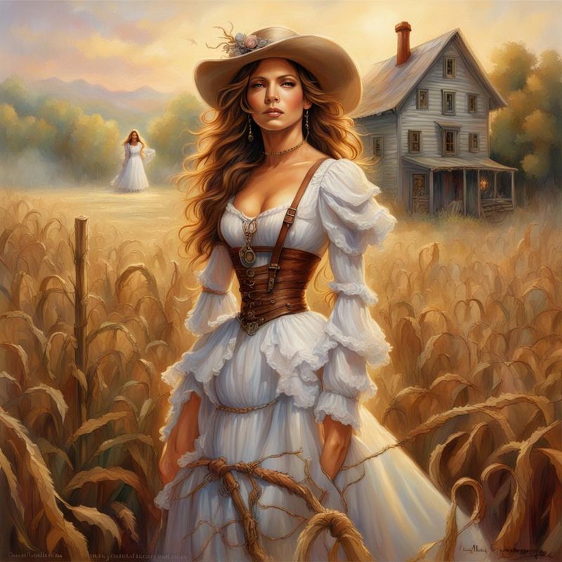 Jennifer Lopez in a sensual printed White dress standing in a cornfield 1.jpg