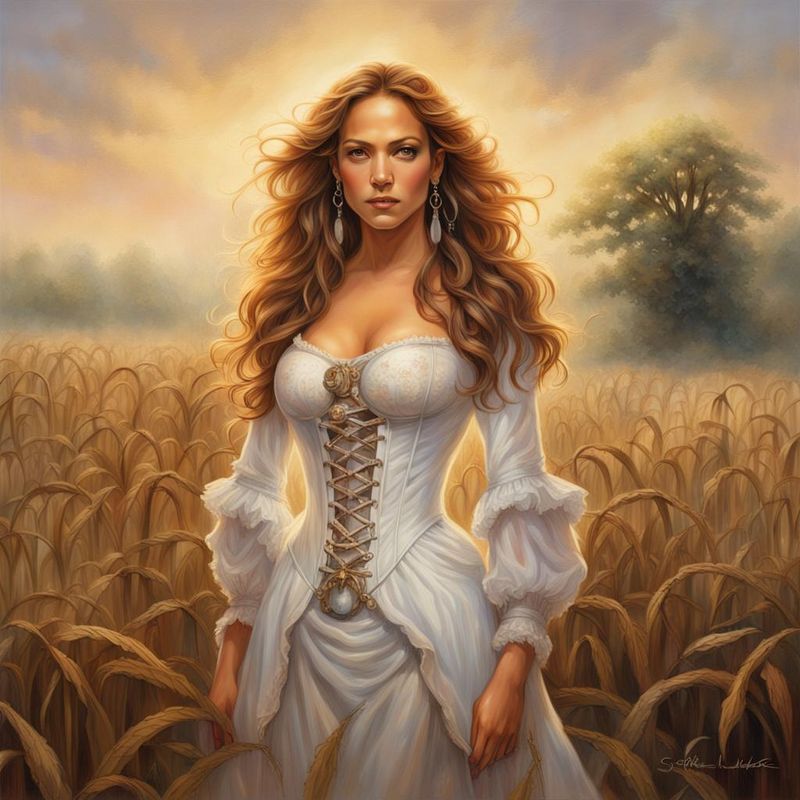 Jennifer Lopez in a sensual printed White dress standing in a cornfield 2.jpg