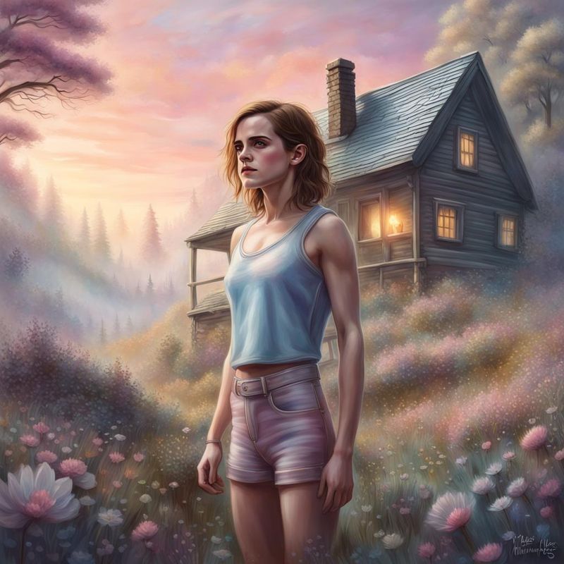 Emma Watson standing in the Heath by an Old Cabin 2.jpg