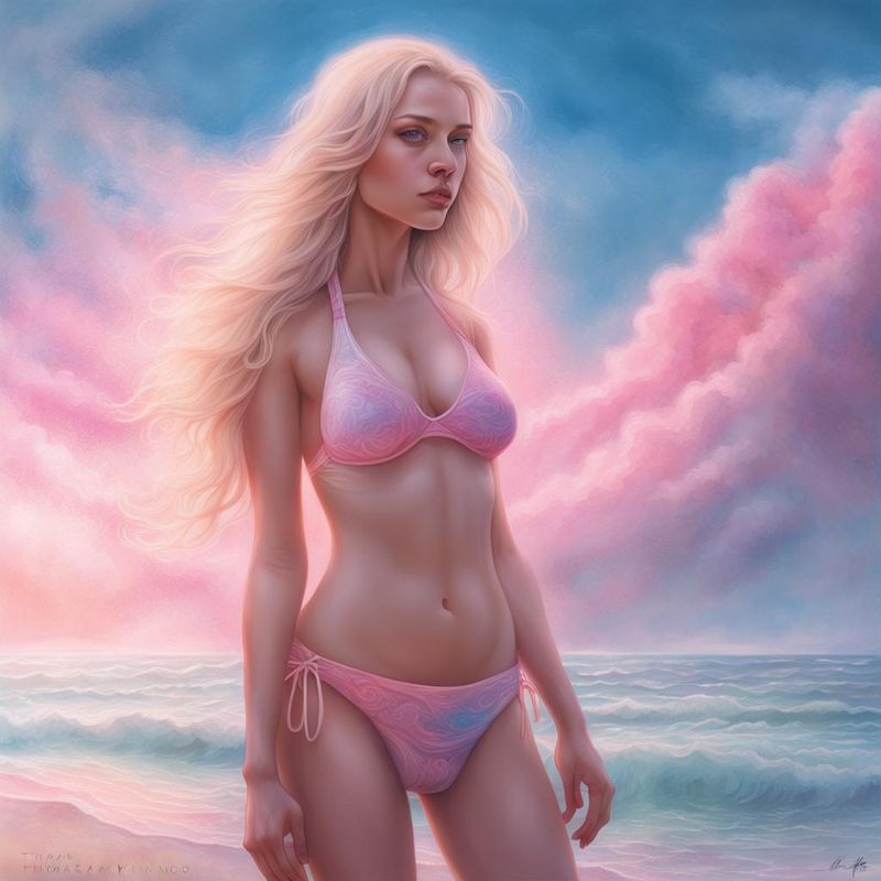 Young Women in a pink sexy bikini standing at the beach 1.jpg