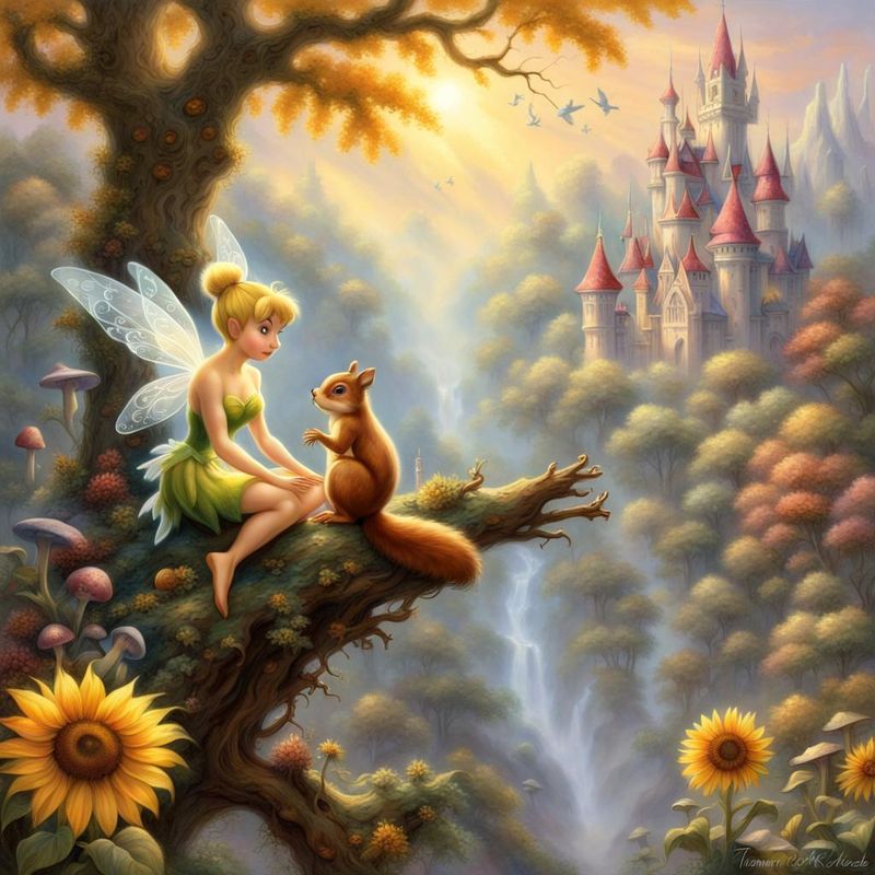 Tinkerbell on a branch with a squirrel in a Fantasyworld 1.jpg