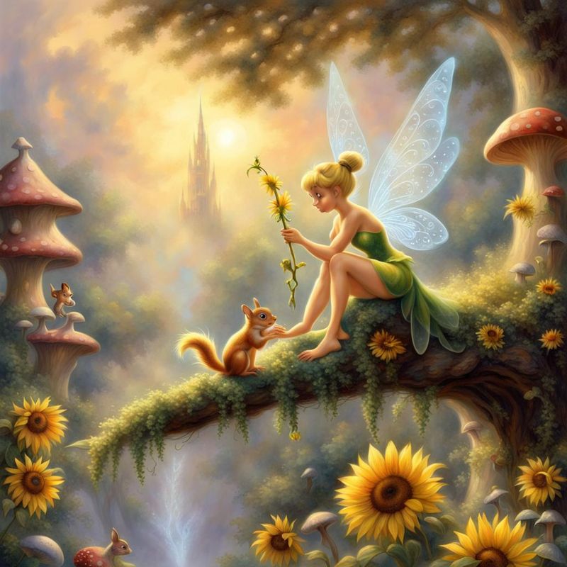 Tinkerbell on a branch with a squirrel in a Fantasyworld 2.jpg