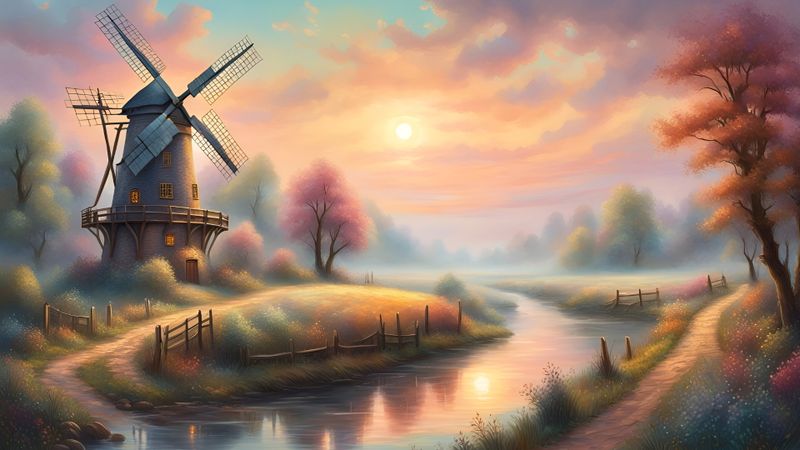 Windmill in a mediaval Landscape on a river 1.jpg