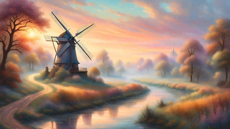 Windmill in a mediaval Landscape on a river 2.jpg
