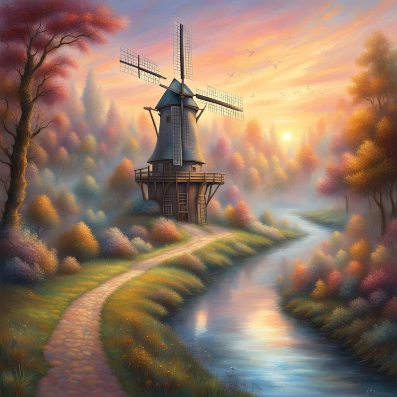 Windmill in a mediaval Landscape on a river 1.jpg