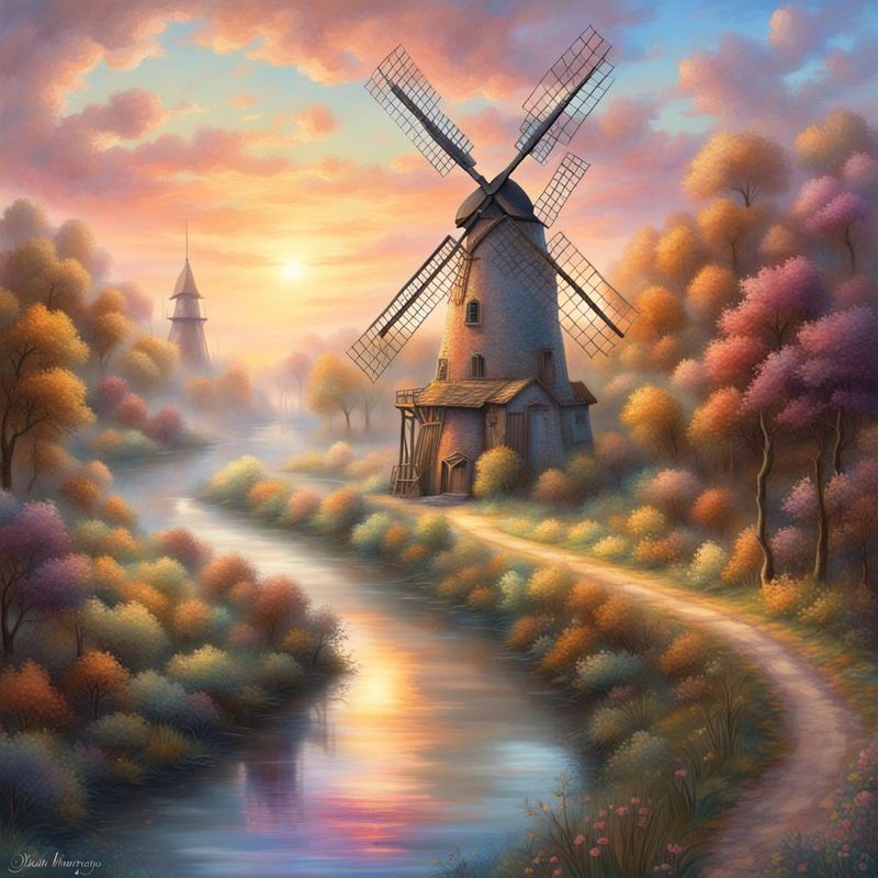 Windmill in a mediaval Landscape on a river 2.jpg