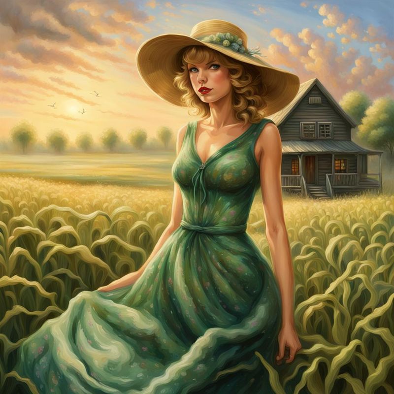 Taylor Swift in a green printed sensual dress in a Cornfield 5.jpg