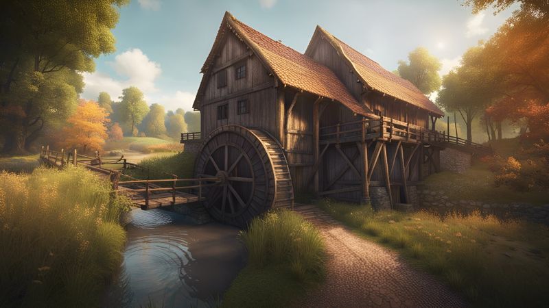 A Old Watermill in a medieval landscape on a river 1.jpg