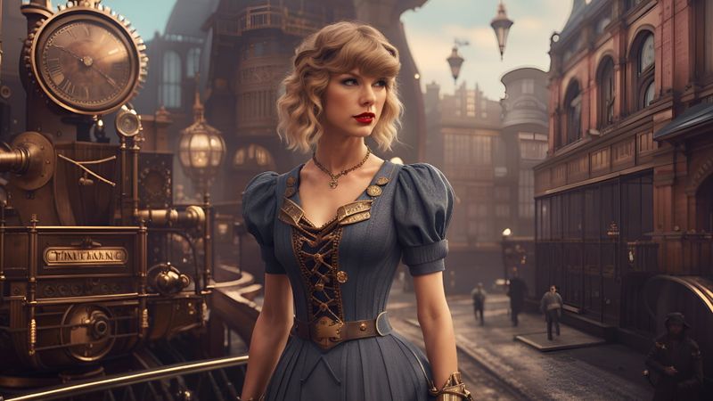 Taylor Swift in Belle Epoque clothes in a Steampunk world 1.jpg