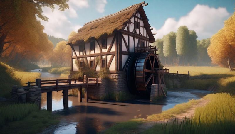 A Old Watermill in a medieval landscape on a river 7.jpg