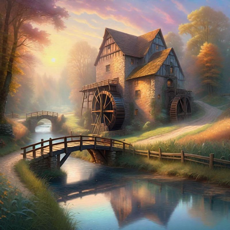 A Old Watermill in a medieval landscape on a river 5.jpg