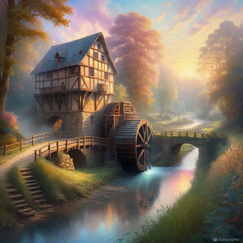 A Old Watermill in a medieval landscape on a river 1.jpg