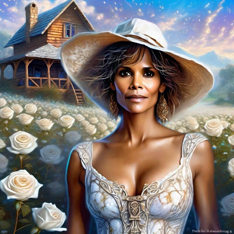 Halle Berry in a White printed sensual dress in an White Roses Field 4.jpg