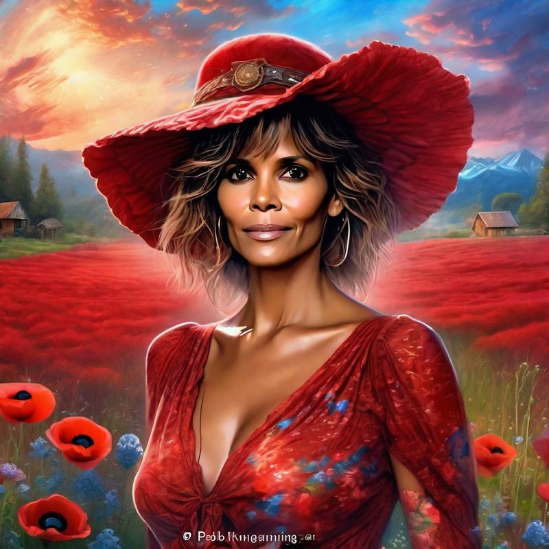 Halle Berry in a Red printed sensual dressin an poppy field 4.jpg
