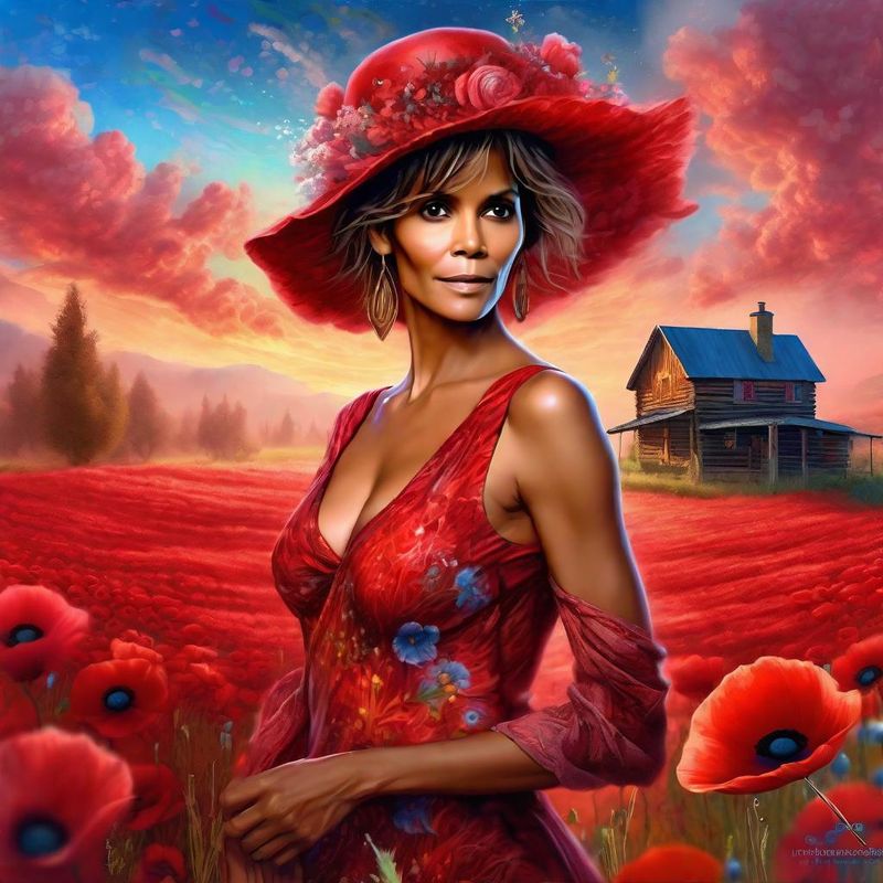 Halle Berry in a Red printed sensual dressin an poppy field 3.jpg