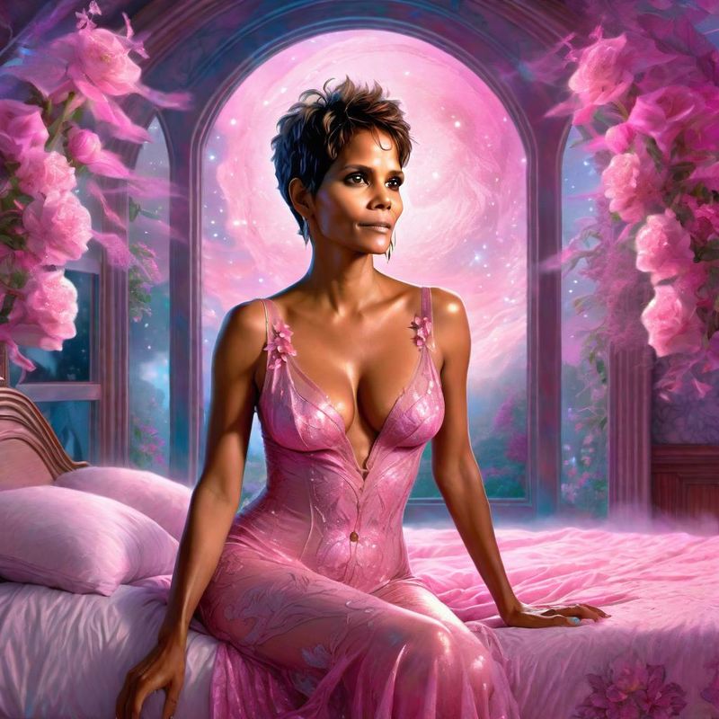Halle Berry in a Pink sensual Nightgowl in Her bedroom 5.jpg