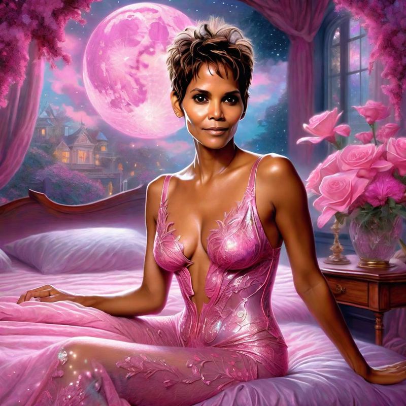 Halle Berry in a Pink sensual Nightgowl in Her bedroom 2.jpg